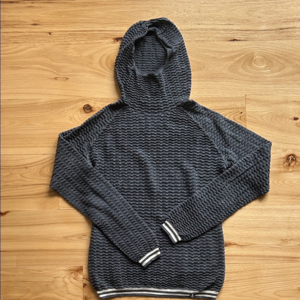 Krimson Klover women’s gray hoodie sweater with cream accents.